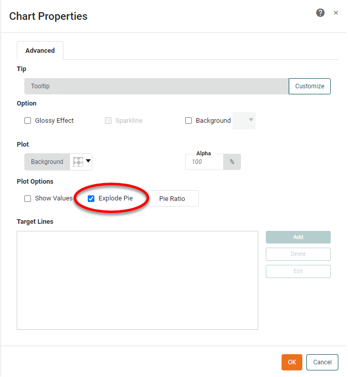 select Explode Pie in Advanced tab