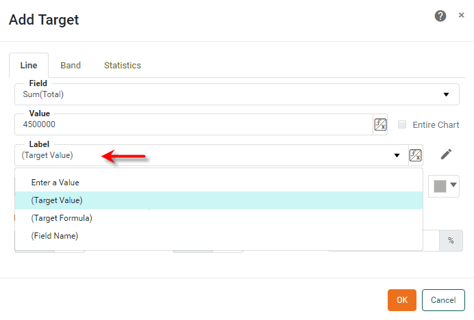 select target line label option