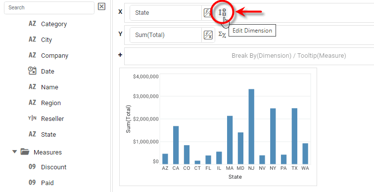 edit dimension button next to State field