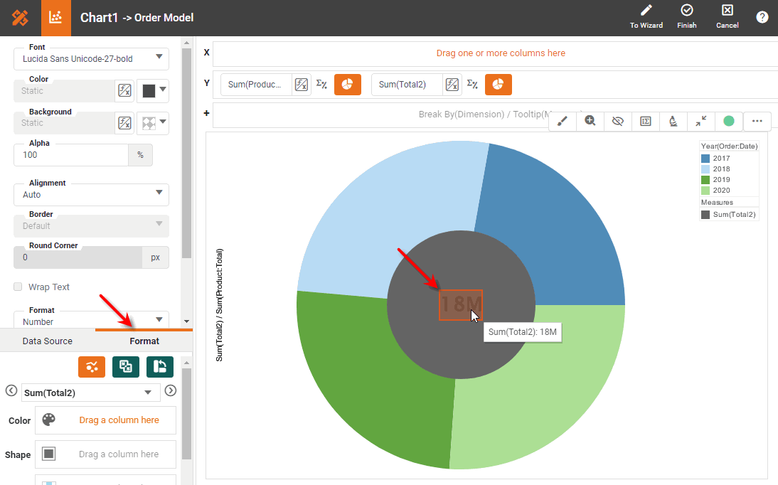 adjust text formatting in Format tab