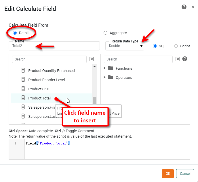 configure calculated field as duplicate measure