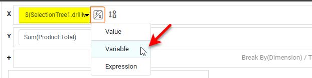variable option selected from value type menu