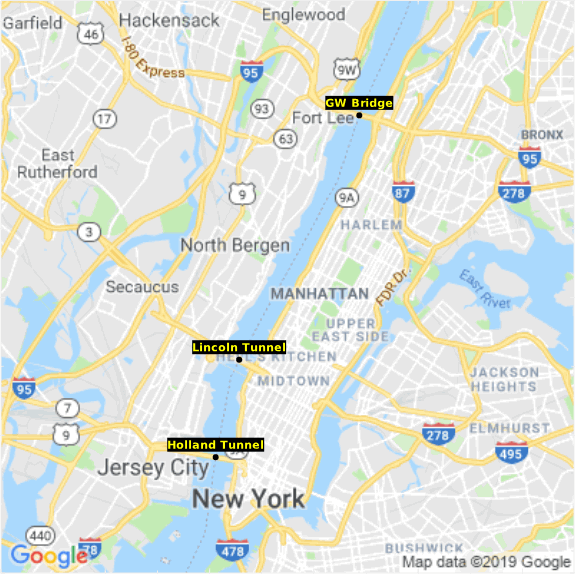 chart showing Google Map background with labeled location points