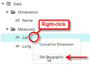 right-click Lat measure and select Set Geographic