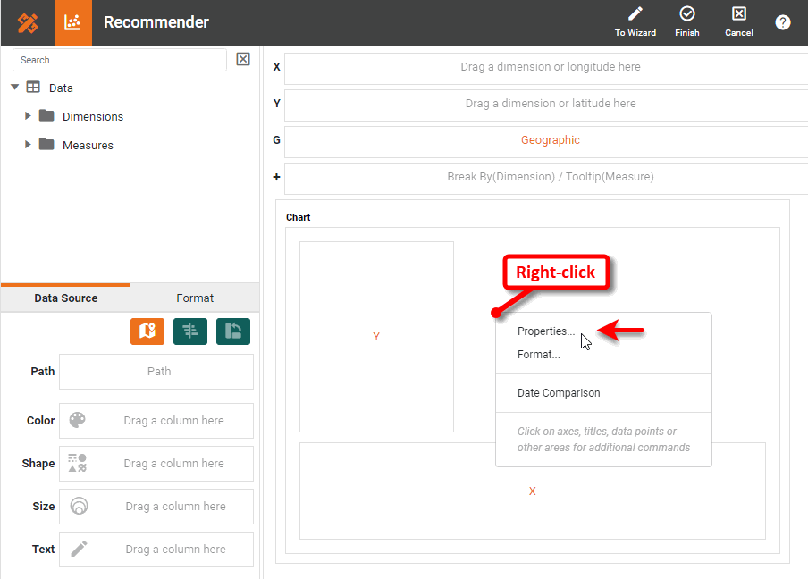 right-click chart to open Chart Properties dialog