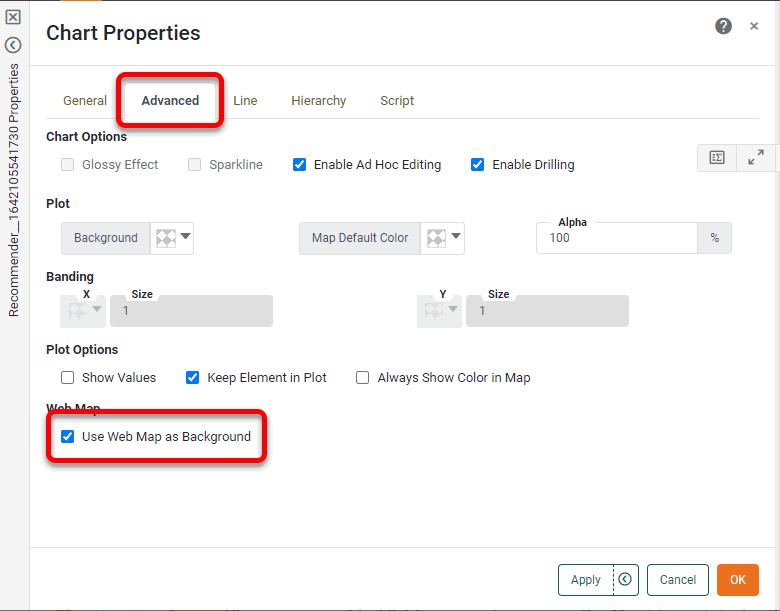 enable Use Web Map as Background on Advanced tab