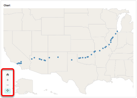 map chart with labeled Route 66 landmark points