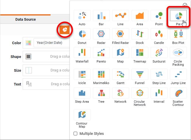 press Select Chart Style, choose Pie