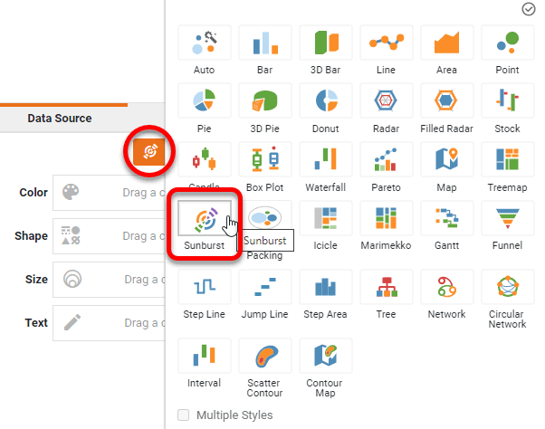press Select Chart Style, choose Sunburst
