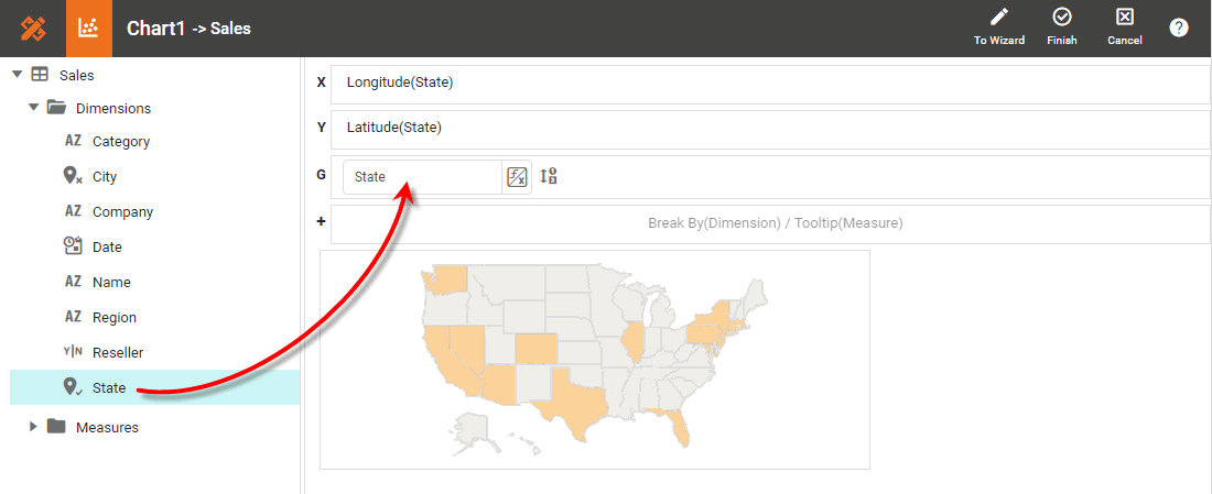 drag geographic dimension to Geographic field