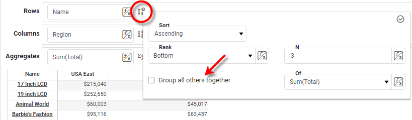 crosstab editor with Group all others together option visible