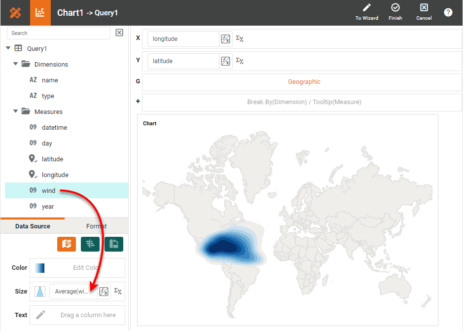 drag wind measure to Size region to weight contour points