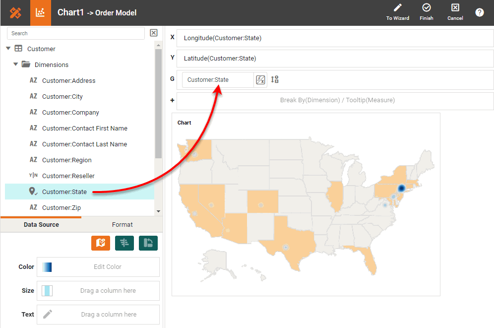 drag geographic dimension to Geographic field in chart editor