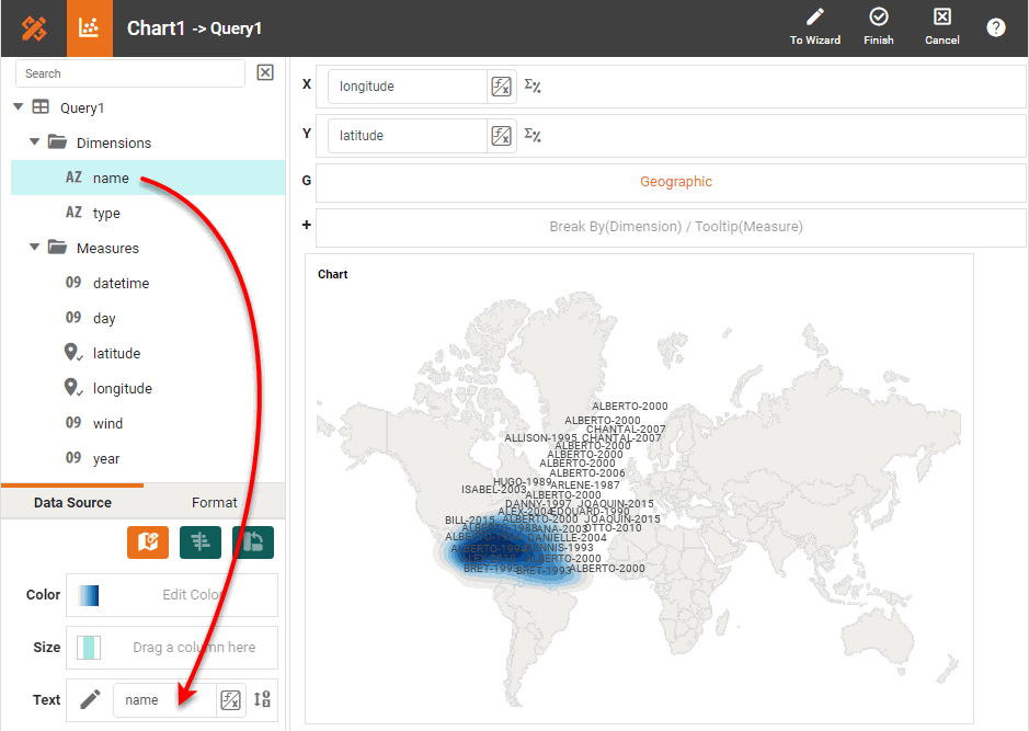 drag name field to Text region to add map point labels