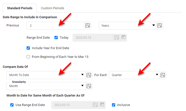 configure month-to-date for each quarter options