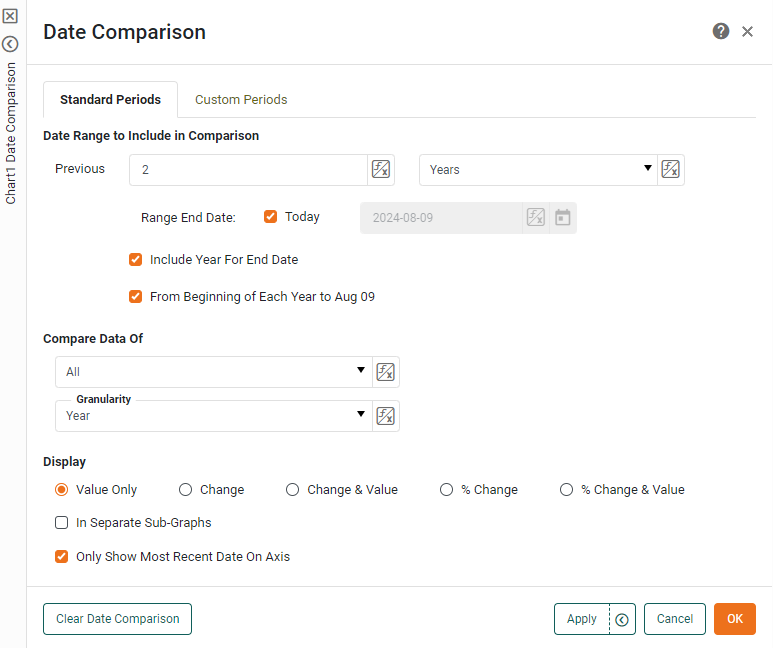 date comparison dialog box