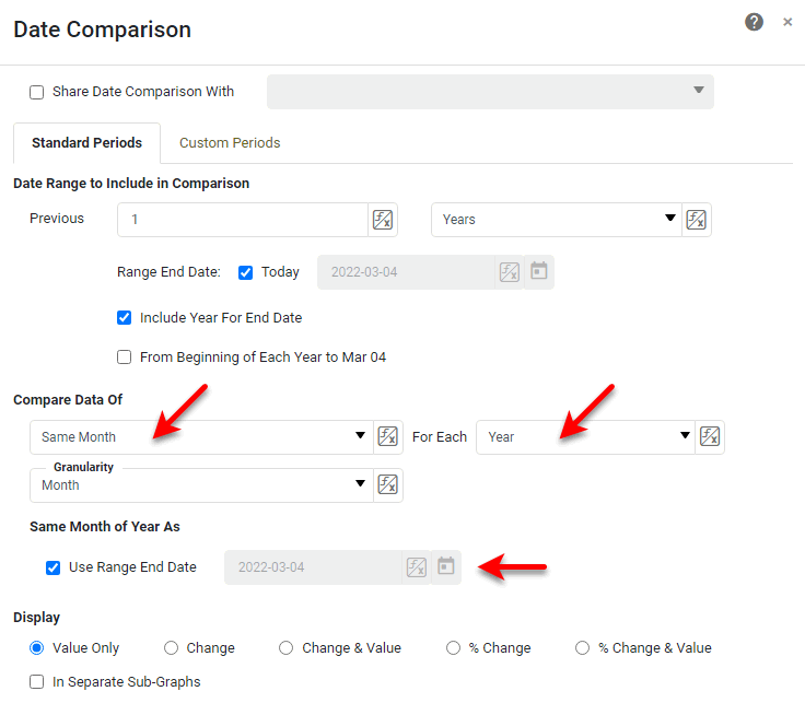 configure same month year-over-year comparison options