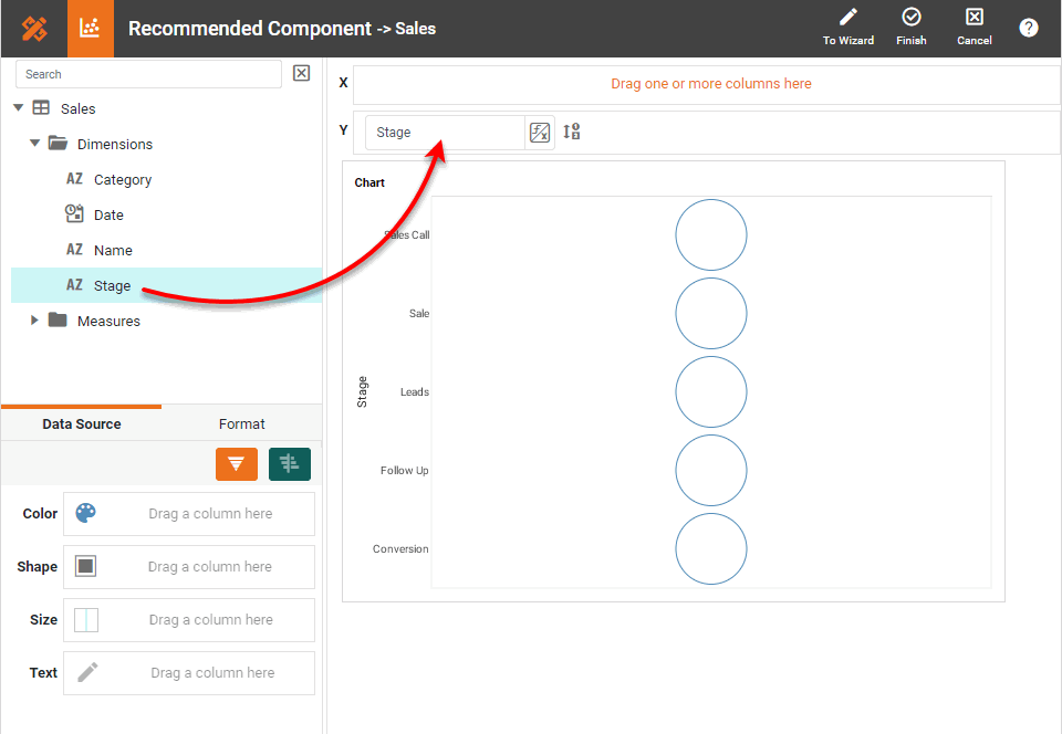 drag dimension to Y region