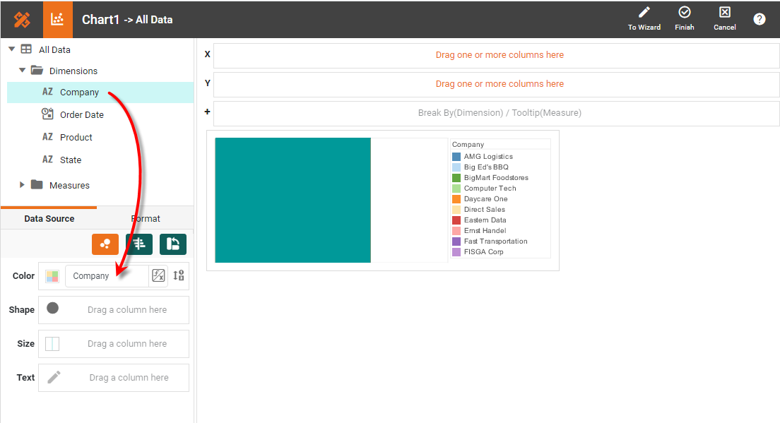 drag dimension to color region