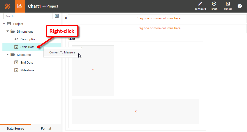 select Convert to Measure from menu