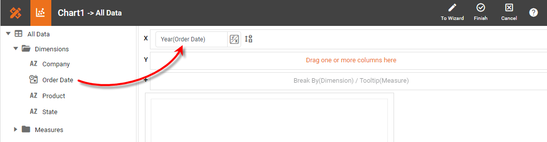drag dimension to X or Y region