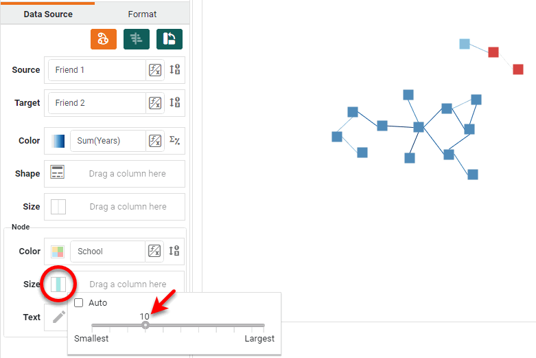 set fixed size or color for network chart nodes
