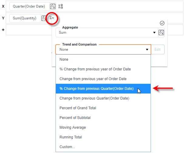 select Change or Percent Change from Trend and Comparison menu