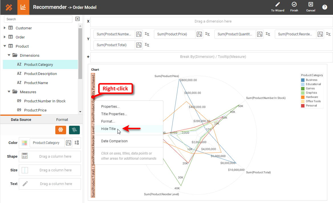 right-click Y-axis title and select Hide Title