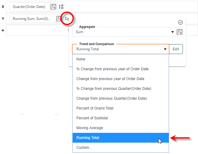 select Running Total from Trend and Comparison menu