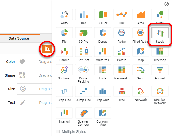press Select Chart Style, choose Stock