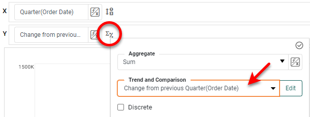 select change from previous in trend and comparison menu