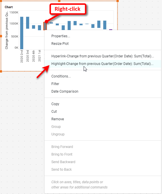 right-click chart to add highlight for negative values