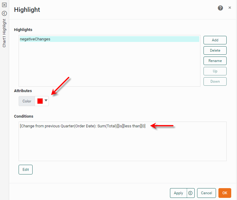 create highlight condition for negative values