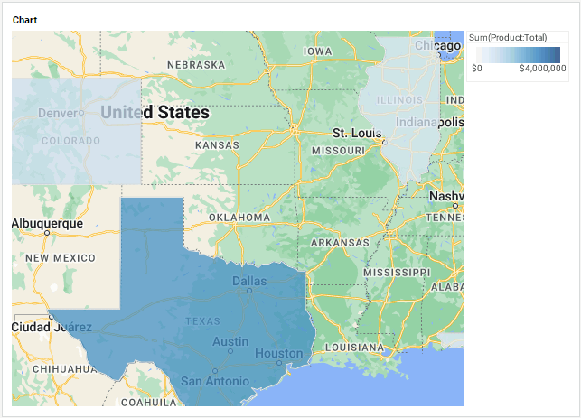 map chart with Google Maps zoom level set to 5