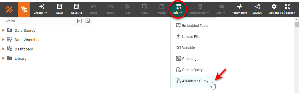 42Matters Query dialog box for configuring the data query