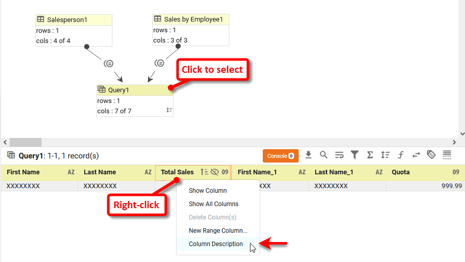 right-click column header and select Column Description from context menu
