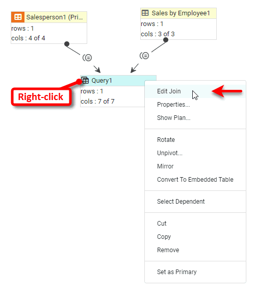 right-click joined data block and select Edit Join from context menu