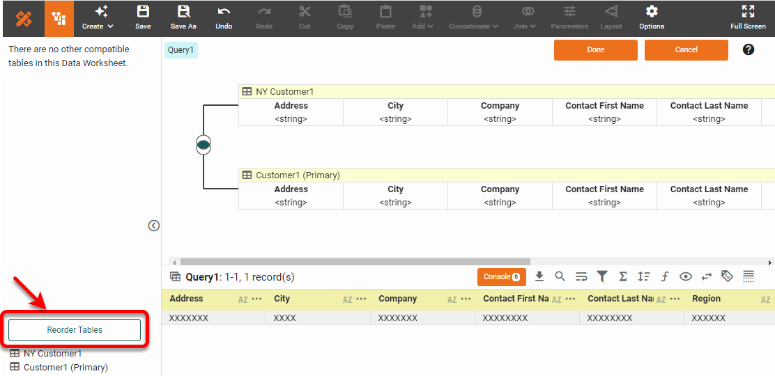 press Reorder Tables button to open the Reorder Tables dialog
