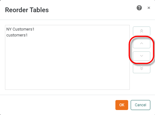 reorder tables dialog with arrow buttons to change table order