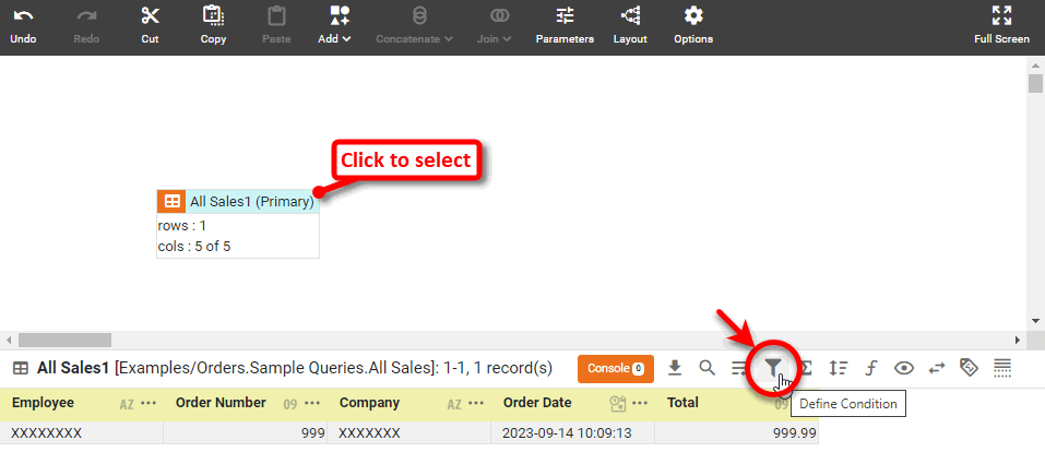 press Define Condition button to open the Condition panel