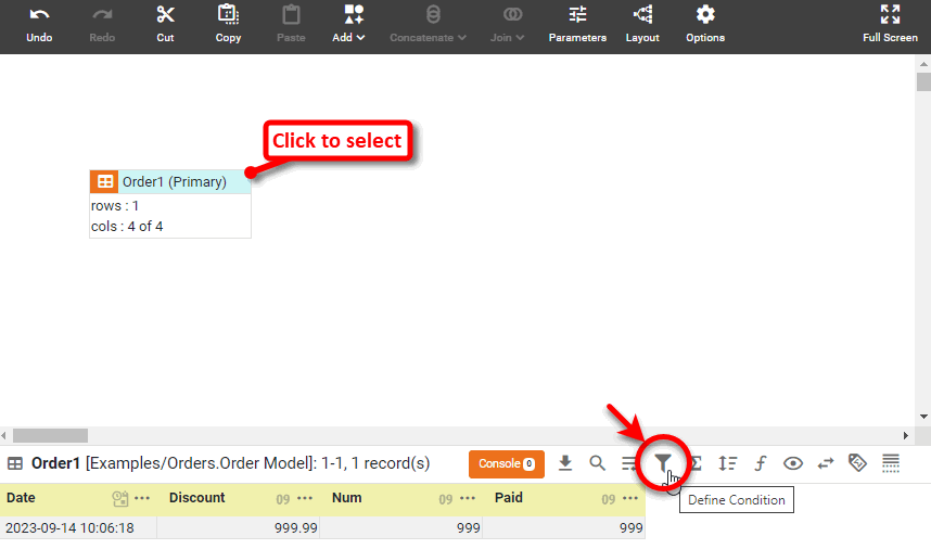 press Define Condition button in the bottom panel