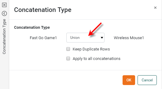 select new concatenation type in Concatenation Type panel