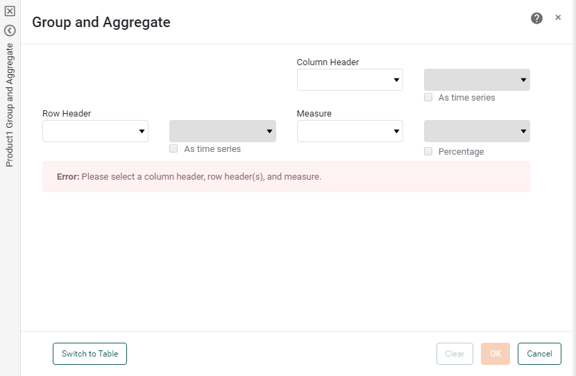 Group and Aggregate panel changed to crosstab view
