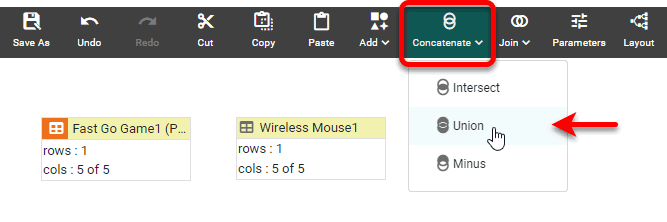 union concatenation applied to Wireless Mouse and Fast Go Game data blocks