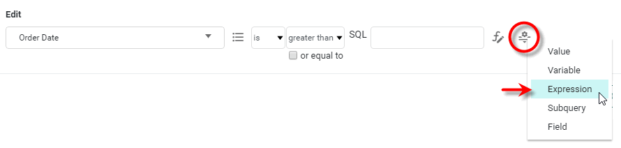 press Change Value Type and select Expression to enter expression in condition