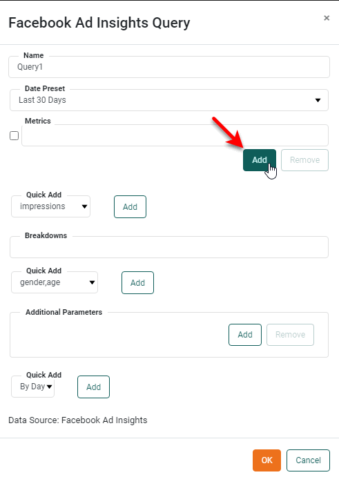 Metric field added with press of Add button