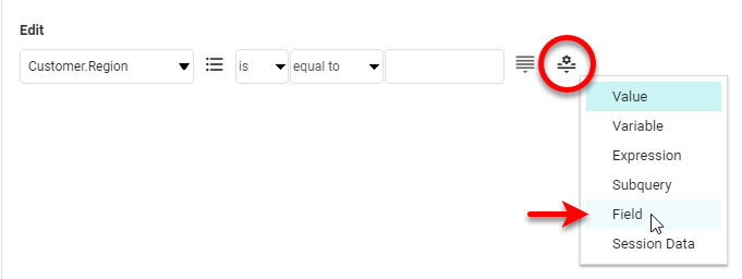 press Change Value Type and select Field to compare two columns