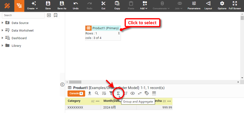 press Group and Aggregate button in the bottom panel