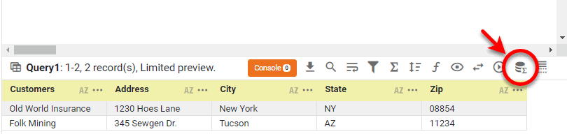 preview of intersection result showing common customers
