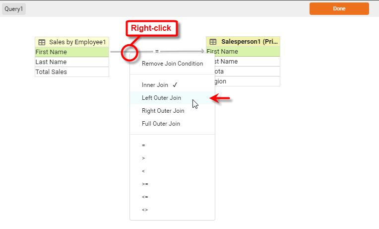 right-click join link and select desired join type from context menu
